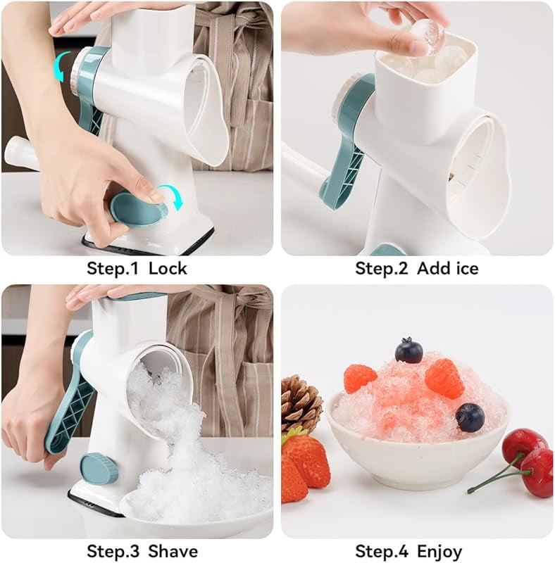CZQ RotaryIce Shaver with Handle Manual Hand Crank Snow Cone Maker Machine Qucik Shaved Ice Maker with Suction Feet, All Ice Cubes Fitted.Premium Portable Ice Crusher and Shaved Ice Machine.