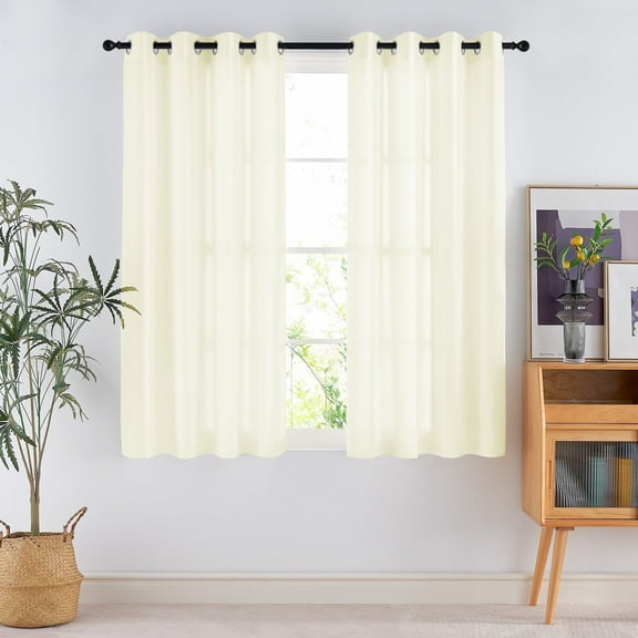 NICETOWN Sheer Privacy Curtains for Kitchen, Semi Sheer Curtains Grommet Light Filtering Non-See-Through Sheer Curtains for Bedroom Living Room, Beige, 52"x63", 2 Panels