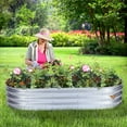 thumbnail image 6 of Aoodor Galvanized Raised Garden Bed Kit, 5x2x1 ft Oval Planter Box for Vegetables, Flowers, and Herbs, Outdoor Use, Silver, 6 of 9