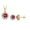 Elegant 0.80 Ctw Created Round Shaped Ruby & White Sapphire Necklace And Earrings Set In 14K Yellow Gold Plated