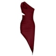thumbnail image 6 of Women's Summer Sexy One Shoulder Cutout Ruched Bodycon Midi Dresses Sleeveless High Slit Long Party Club Dresses, 6 of 7