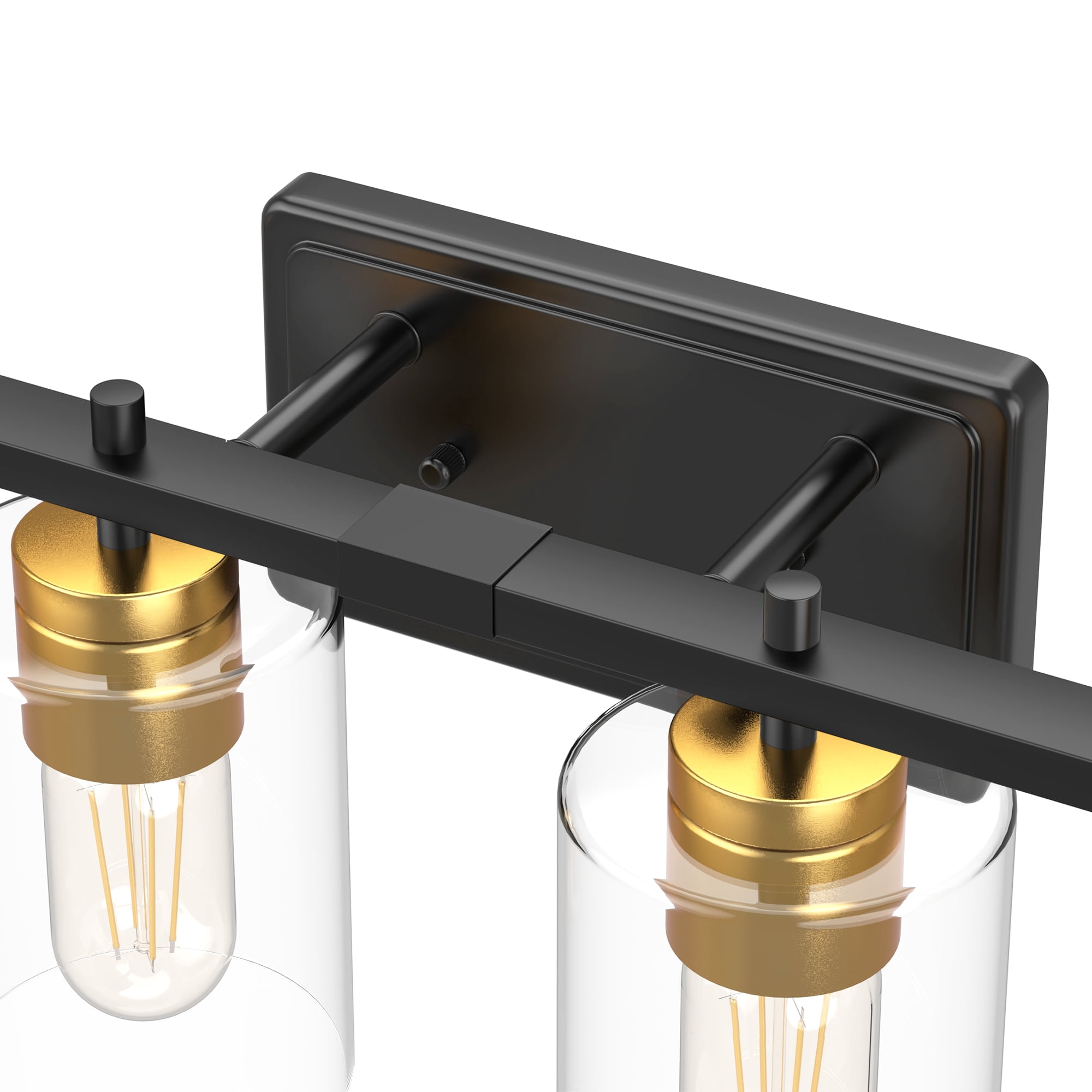 YANSUN Bathroom Vanity Light, 24.4 in 4-Light Black and Gold Bathroom Light Fixtures with Clear Glass Shade, Bathroom Lighting Fixtures Over Mirror, for Bedroom, Powder Rooms, or Vanity Nooks