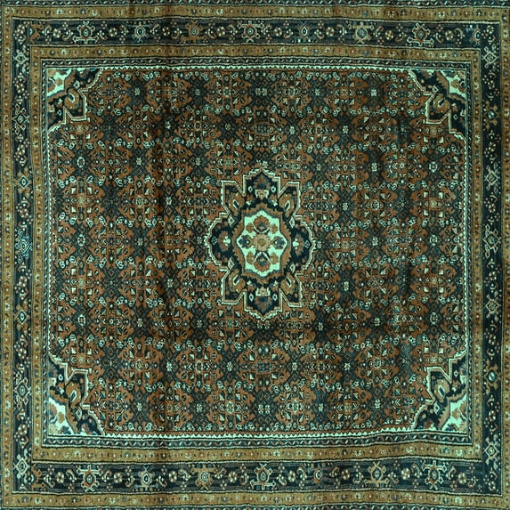 Ahgly Company Indoor Square Persian Turquoise Blue Traditional Area Rugs, 5' Square