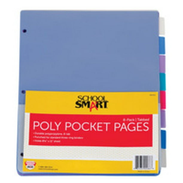 School Smart Tabbed Poly Binder Pocket Page, Assorted Colors, 1 Set of