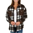 thumbnail image 3 of UVEASISHA Fall Jackets for Women Trendy Flannel Plaid Shirts Long Sleeve Button Down Shacket Jacket Casual Loose Womens Outwear with Pockets,Dark Gray,L, 3 of 9
