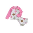 thumbnail image 2 of Gupgi Summer Kid Girls Swimsuit 2 Piece Quick Dry Rash Guard Set 0-5Y Long Sleeve Shell Print Patchwork Zipper Tops Bottoms, 2 of 9