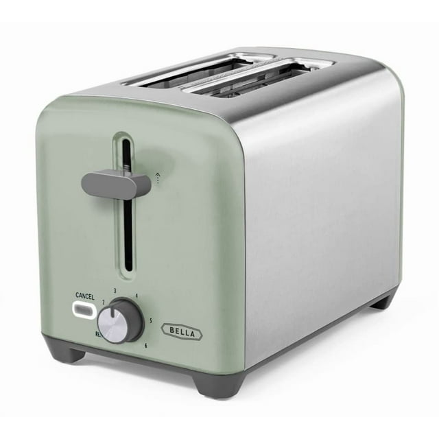 BELLA 2 Slice Toaster, Quick & Even Results Every Time, Wide Slots Fit Any Size Bread Like Bagels or Texas Toast, Drop-Down Crumb Tray for Easy Clean Up, Stainless Steel and Sage