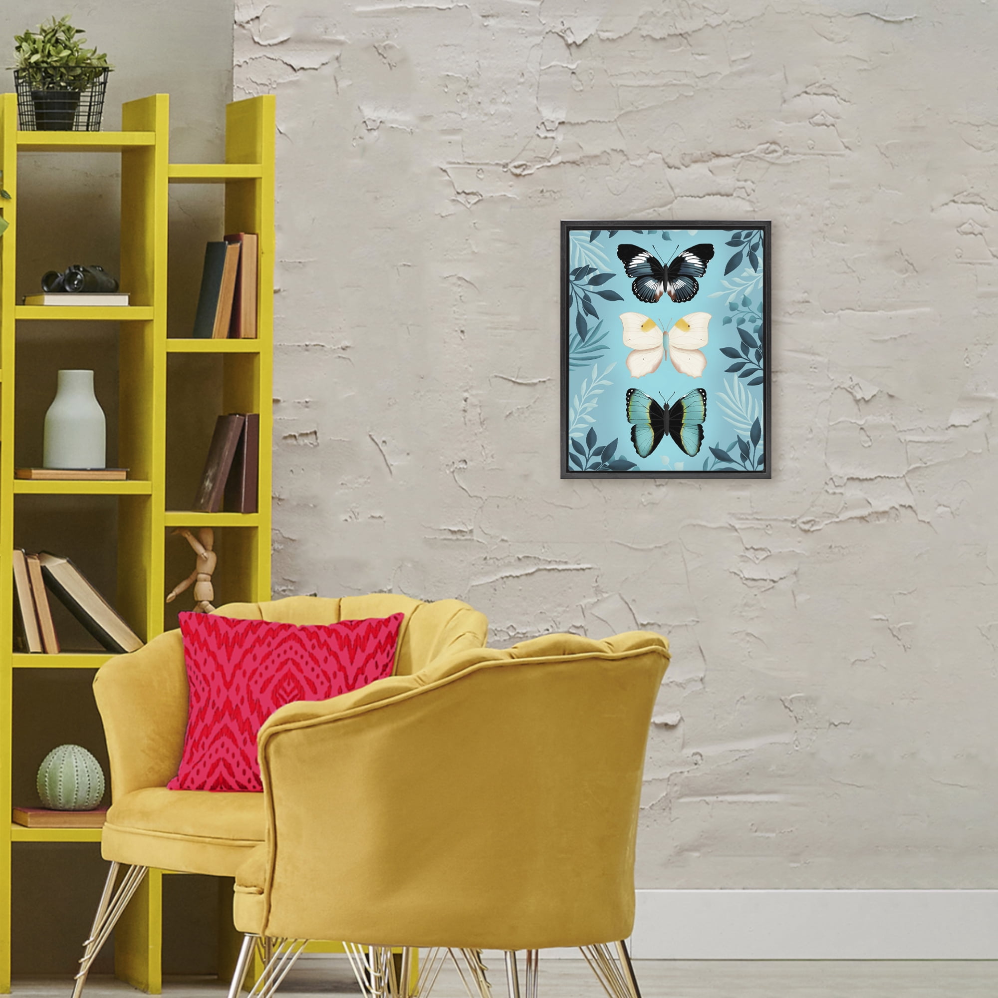 Stupell Industries Three Exotic Blue Butterflies Black Framed Floater Canvas Wall Art, design by Metka Hiti