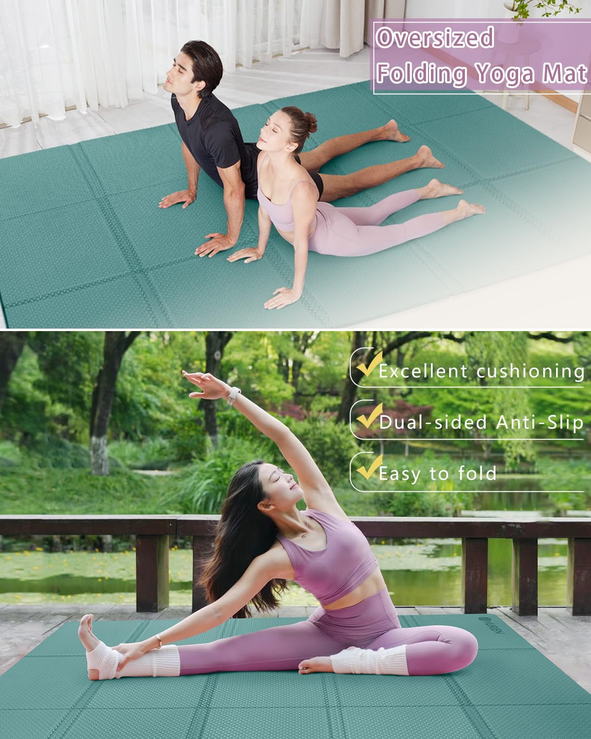 YR Foldable TPE Foam Non-Slip Exercise Yoga Mat, Large Folding Travel Mats, 10mm Thick
