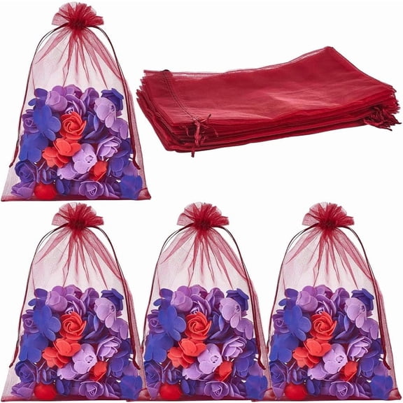 1Set 30Pcs Jewelry Pouches Drawstring Bags Mesh Gift Bag Bulk 8x12 Inch Dark Red Large Festival Wedding Party Favor Storage Bags for Candy Jewelry Soaps Cosmetic Shoes Packaging Travel Crafts