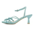 thumbnail image 2 of XYD Women Kitten Low Heel Sandals Bowknots Square Open Toe Ankle Strap Summer Casual Dress Shoes Size 13.5 Sky Blue, 2 of 4