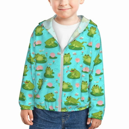 

Goofa Frogs And Aquatic Plants Printed Kids Zip-Up Hoodie Girls Boys UPF50+ Sun Protection Jacket Hooded Cooling Shirt-18 Months