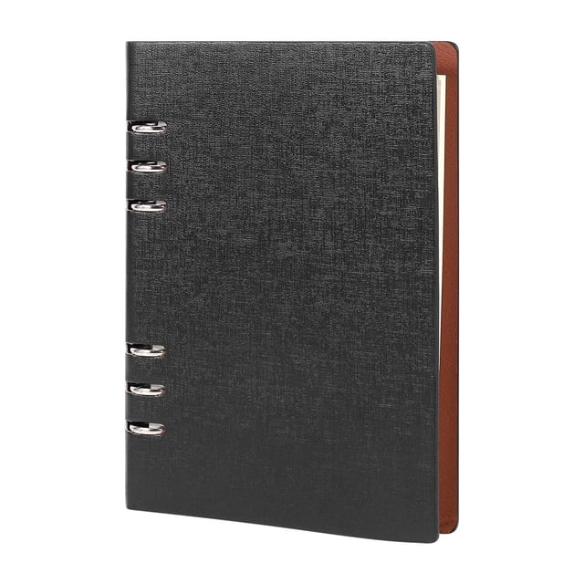 A5 Notebook 6 Agujeros de PU Bolsillo Suelto para Cuaderno Carpeta Anillas Recargable Diario (Negro)