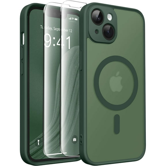 Magnetic for iPhone 14 Case, [Compatible with MagSafe] [Full Camera Protection] [14FT Drop Protection] Shockproof Protective Slim Translucent Matte Phone Case for iPhone 14, Deep Green