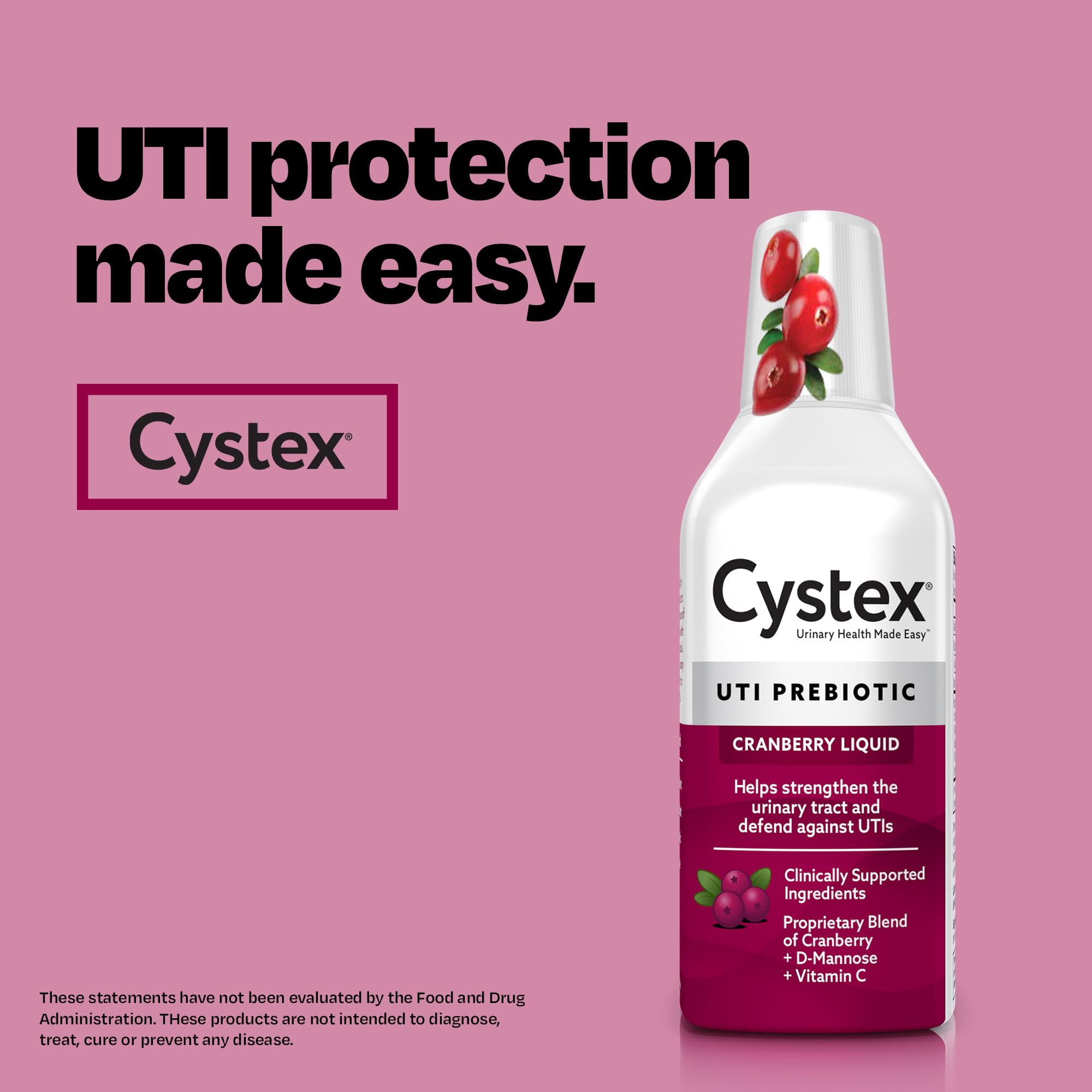 Cystex Urinary Tract Infection Support and Prevention KMC2for Men and Women, Cranberry Prebiotic Supplement for UTI Protection & Urinary Health Maintenance, D-Mannose & Vitamin C, 7.6 oz (2 Pack)