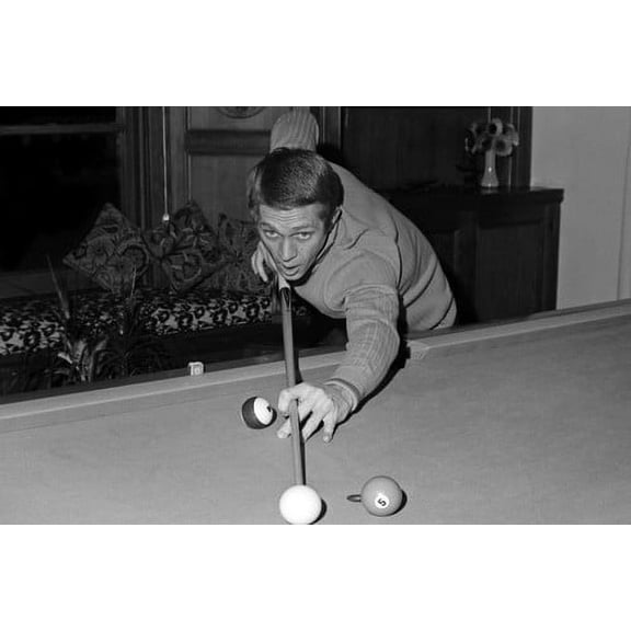 Steve McQueen shooting pool at home iconic image 24x36 Poster