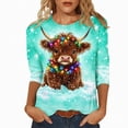 thumbnail image 2 of CLOISE Womens Tops 3/4 Sleeve Plus Size Christmas Cow Crew Neck Pullover Tee Shirts Slim Festive Holiday Photos Clothing XL, 2 of 5