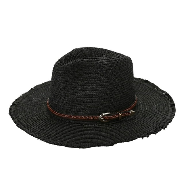 Sombrero de paja de verano con cinturón trenzado - Sombrilla plegable para viajes y jardinería