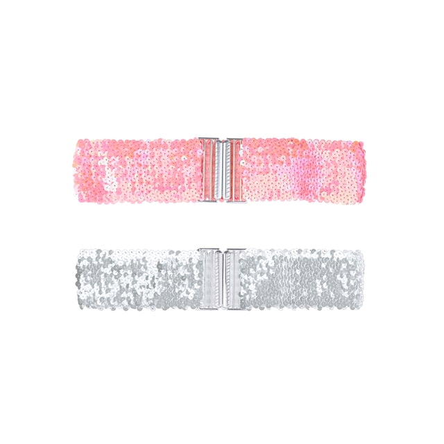 Cinturones Anchos Brillantes para Mujeres INSPIRE CHIC con Hebillas de Entrecruzado y Decoración de Lentejuelas, Cinturones Elásticos 2PCS Rosa