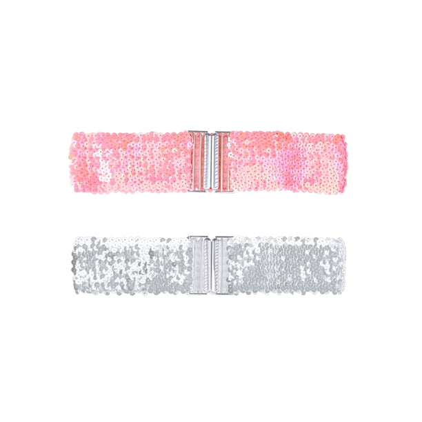 Cinturones Anchos Brillantes para Mujeres INSPIRE CHIC con Hebillas de Entrecruzado y Decoración de Lentejuelas, Cinturones Elásticos 2PCS Rosa