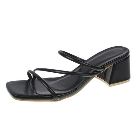 

Womens Sandals Fashion Womens High Heels Breathable Slip-On Shoes Casual Toe Knob Sandals Women S Sandals Suede Black 37