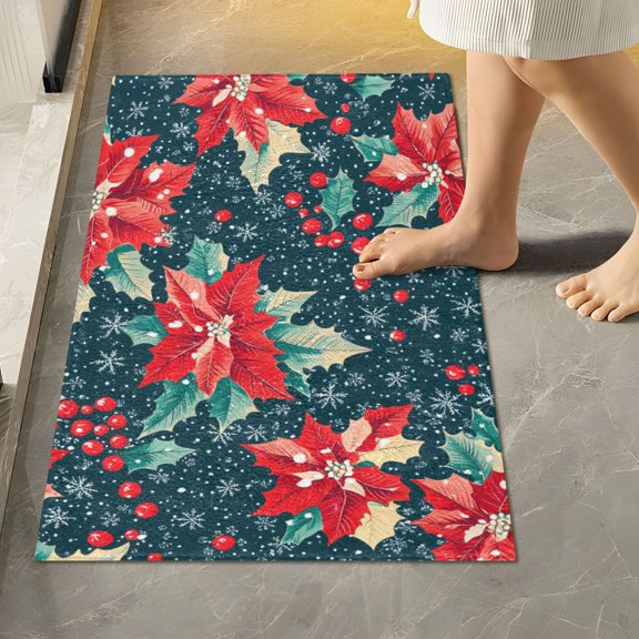 Yayeee Bath Rug for Bathroom Floor Non Slip Rectangle Fluffy Soft Absorbent Mat, 16"x24", Christmas Themed Leaves