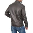 thumbnail image 5 of Men's Classic Moto Chocolate Brown Leather Jacket with Snap Tab Collar, 5 of 6