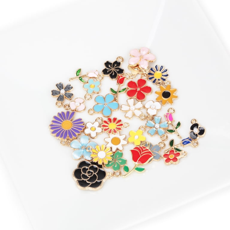 Glass Flower Leaf Pendants DIY Jewelry Charms Spring Floral 60Pcs Mixed Color Flower With Leaf Pendants - Glass Seed Bead Charms For Jewelry Making DIY DIY Jewelry Making Supplies