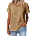 thumbnail image 4 of Women's Real Sequin Short Sleeve T-Shirt, Round Neck Sparkly Glitter Top, Dazzling Party Blouse for Evening Out, Club Wear, Casual Day to Night Outfits Gold S, 4 of 6