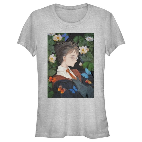 Junior's Harry Potter Artistic Harry in Lily Pads  Graphic Tee Athletic Heather Medium