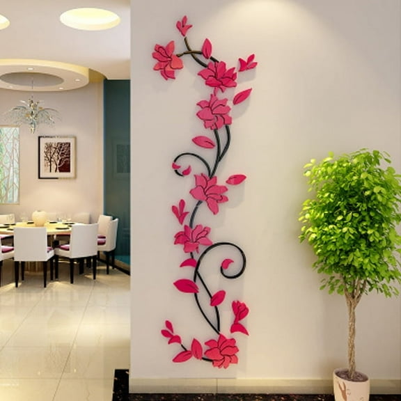 (black branches   rose red on the right)Rose vine 3D acrylic crystal wall sticker with a solid three-dimensional effect