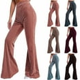 thumbnail image 3 of ZQUUVOU Women's Corduroy Flare Pants Solid Color Loose Casual Comfort Side Zipper Flared Pants Outdoor Wear Trousers Pink, 3 of 3