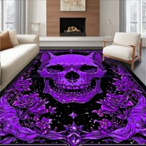 Flatwoven High Traffic Area Rug, Dark Fantasy Alphabet Design, Non Slip, Stain Resistant, Washable Area Rugs for Living Room, Bedroom(Purple, 4X6)