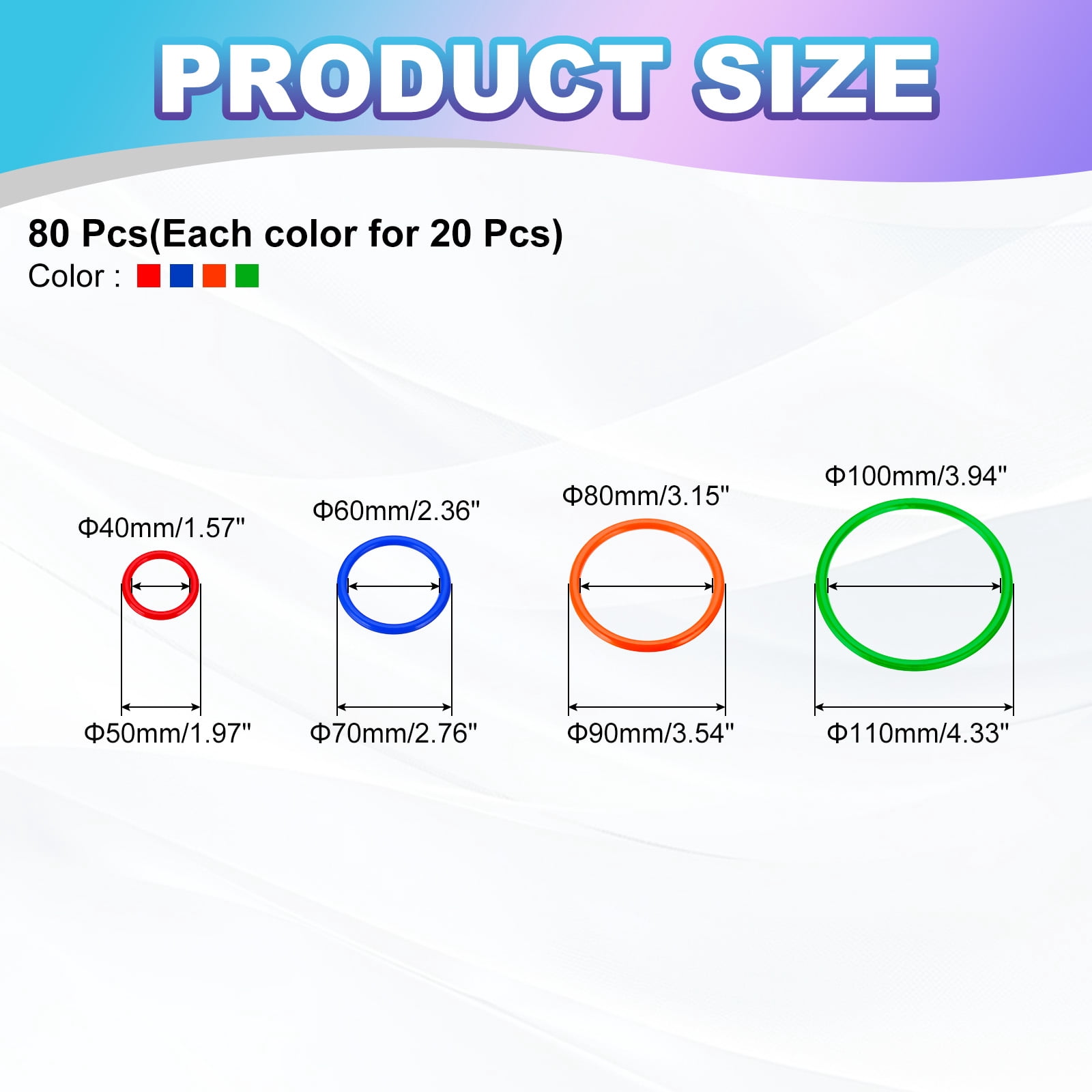 Uxcell Plastic Toss Ring 4 Sizes, 80 Pack Sports Rings Toss Game for Carnival Outdoor Games, 4 Colors