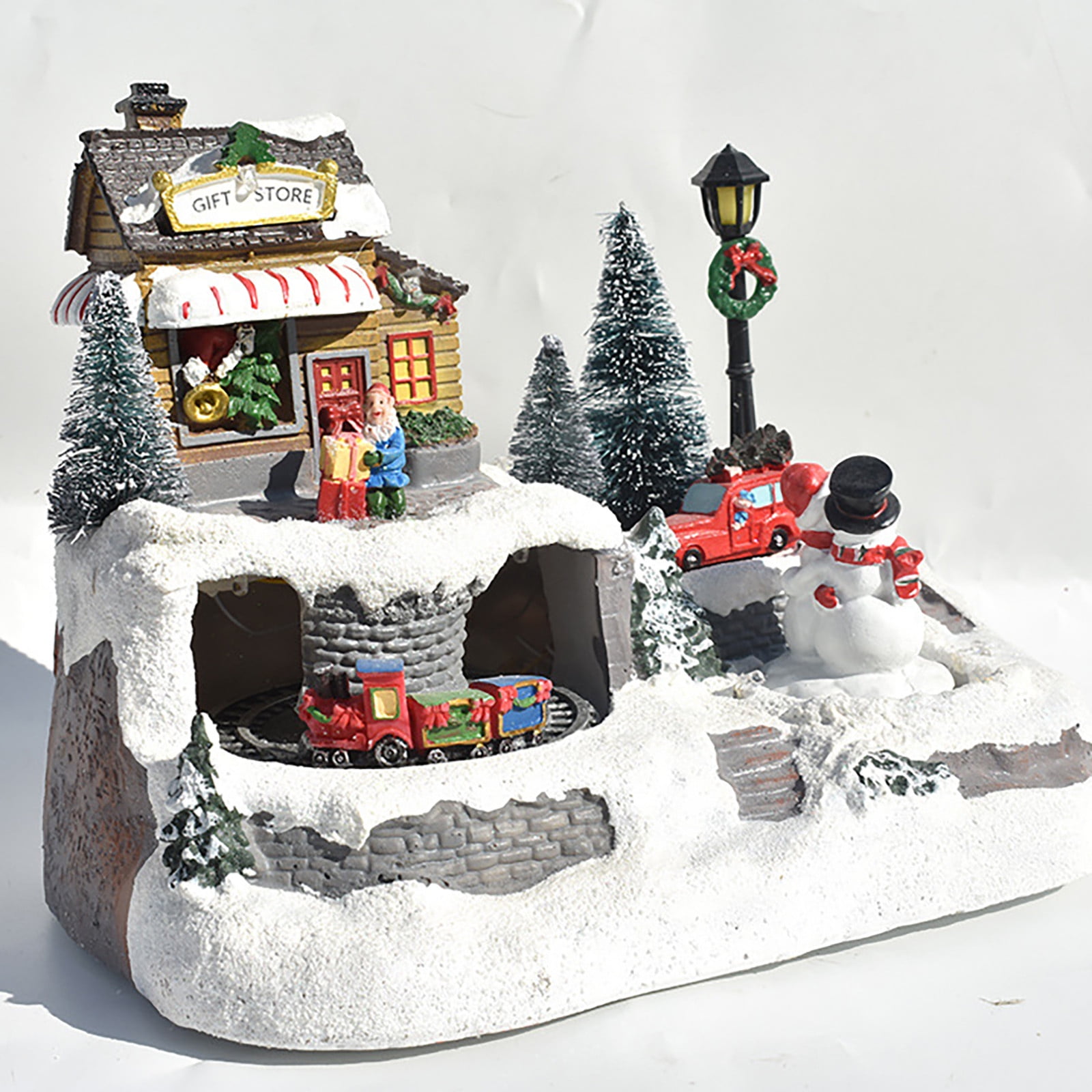 Fridja LED Light Christmas Village House Luminous Figurines Animated