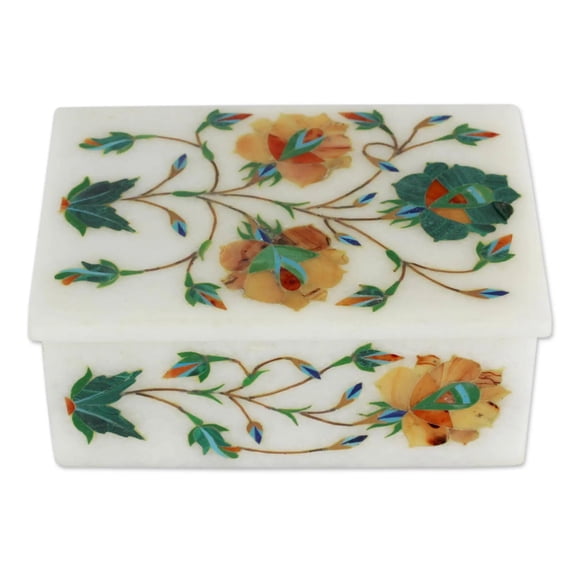 Marble Inlay Jewelry Box Malachite Inlaid Floral Arts Decor