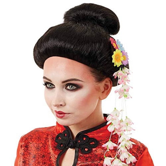 Fun Shack Womens Black Geisha Wig Flowers Adult Japanese Oriental Costume Halloween Black One Size