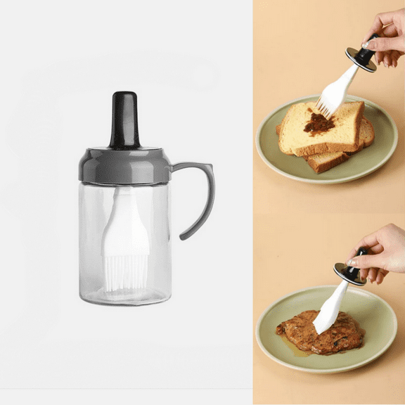 8.5oz Oil Dispenser with Brush, 2 In 1 Cooking Oil Vinegar Bottle Dispenser and Oil Brush Dispenser for Cooking, Kitchen, BBQ, Baking, Black