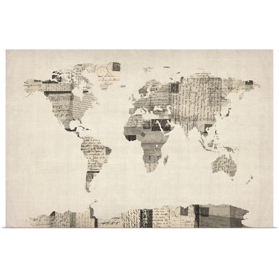 Great BIG Canvas | "World Map made up of vintage postcards" Art Print - 48x32