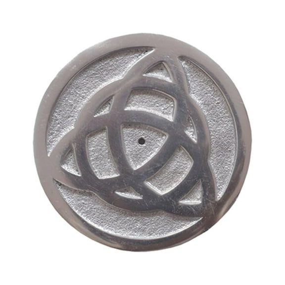 Triquetra 3.5" Silver Round Aluminum Disc Incense Stick Burner Holder