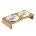 thumbnail image 1 of Platos de cerámica inclinados a 15° sobre soporte de bambú estable: diseño antivómito, aptos para lavavajillas y microondas, cuencos elevados para perros y gatos, 1 of 5