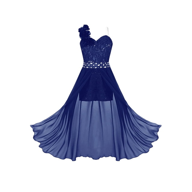 Sholeno Robe Princesse à Volants pour Enfants Filles Combinaison Robe en Tulle à Fleurs Broderie Robe en Mousseline Bleu Marine 8