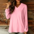 thumbnail image 7 of YUGYXL Women Long Sleeve Shirts Trendy Casual Dressy V Neck Loose Fit Summer Fall Tunic Clothes Pink Sweatshirt S, 7 of 7