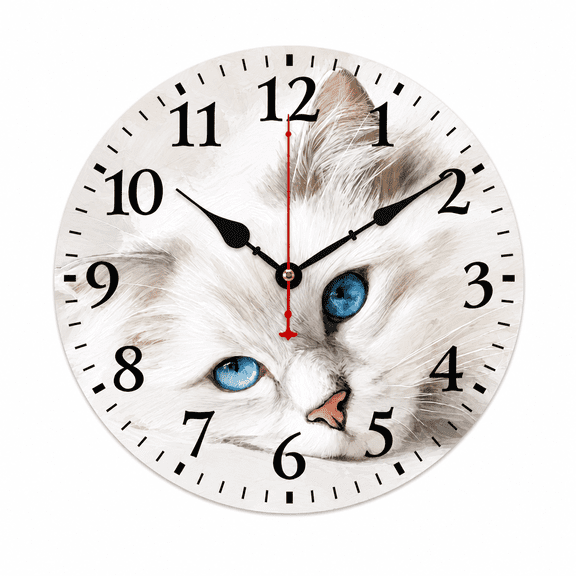 CozyHour Cat Wall Clock, 9.84 Inch Battery Operated Decorative Clock with Cute Blue-Eyed Cat Design, Easy to Read Numbers for Bedroom, Kitchen, Living Room and Office