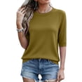 thumbnail image 4 of Lmnyox Summer T Shirt for Women Solid Color Half Sleeve Round Neck Tee Shirt Trendy Loose Ribbed Knit Basic Tops, 4 of 7