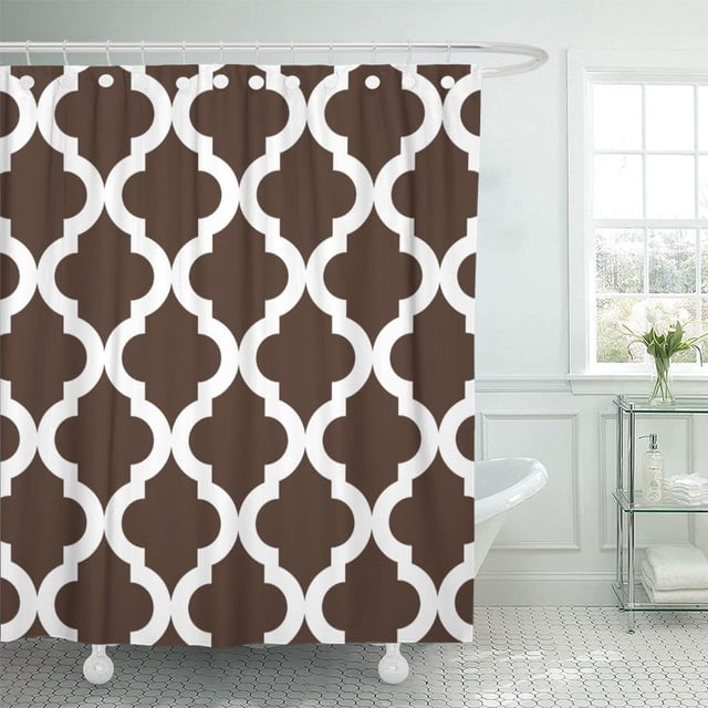 Cortina de Ducha ABPHQTO Marrón Patrón Espresso Marroquí Quatrefoil 160x180 cm