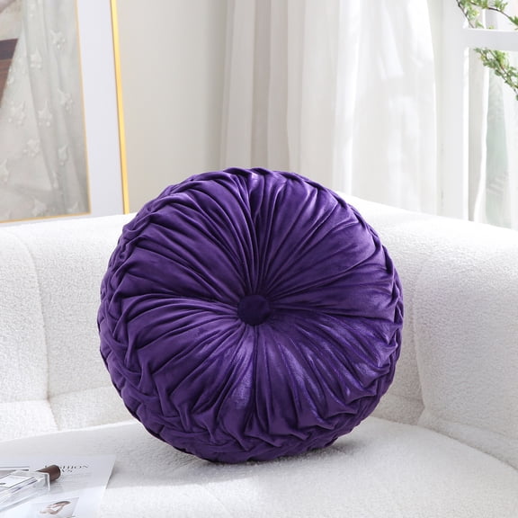 Round Velvet Decorative Pillow for Couch 15-Inch (Purple)