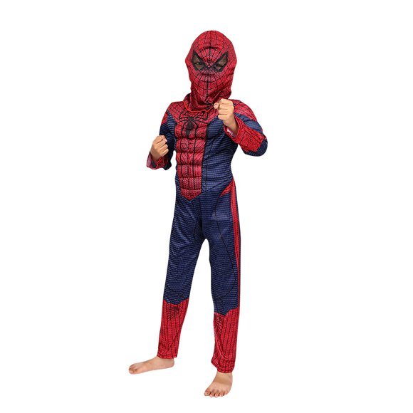 NAOJIE Halloween Cartoon Superhero Series Children 𝐂𝐨𝐬𝐩𝐥𝐚𝐲 𝐂𝐨𝐬𝐭𝐮𝐦𝐞 & Jumpsuit and Role-playing Headgear & Elastic Material for Flexible Movement-Dark Red+Blue-XS