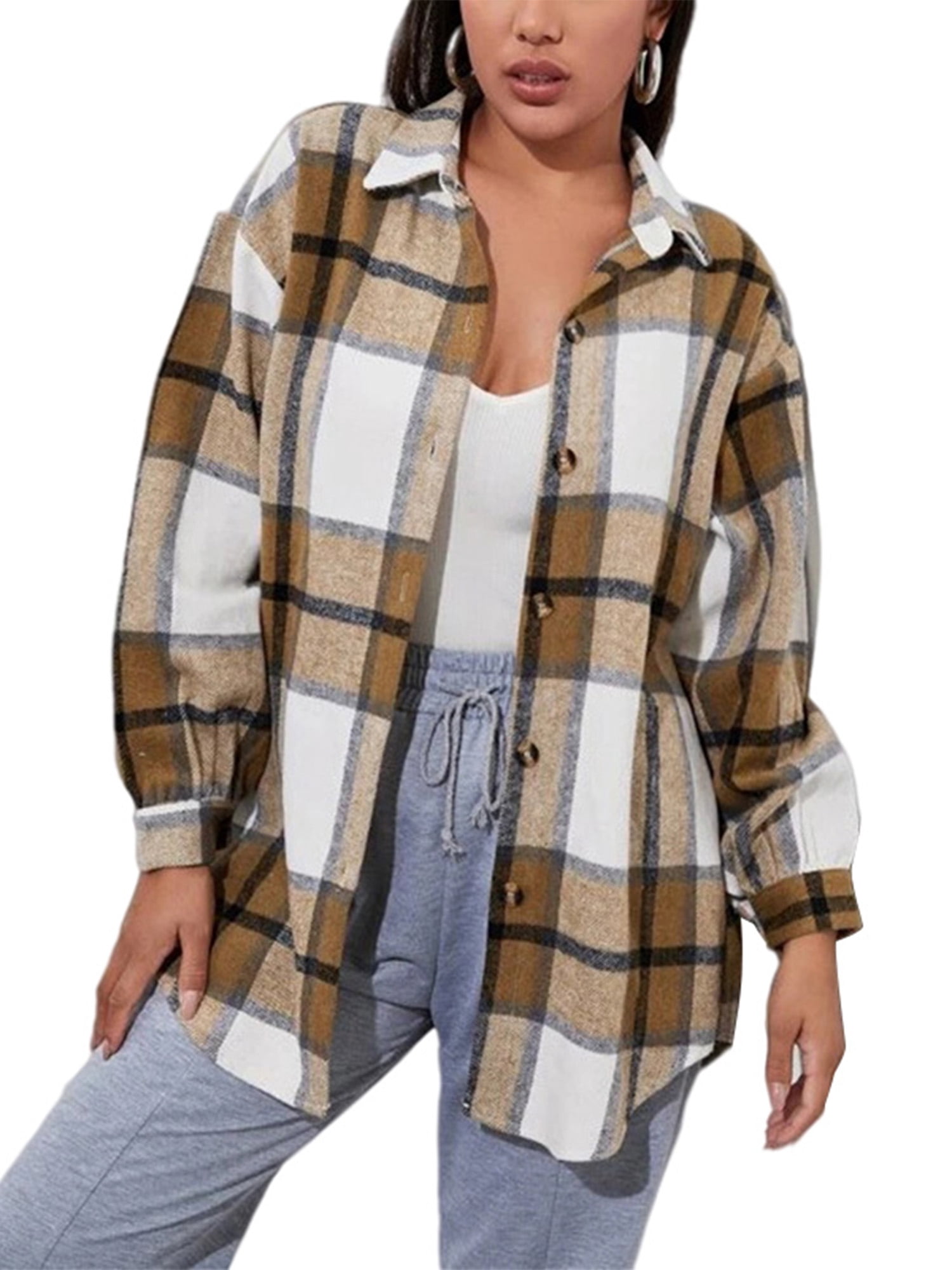 Women Casual Plaid Flannel Shirt Ladies 