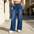 thumbnail image 2 of QQZ Wide Leg Loose Jeans For Women, Drawstring Elastic High Waist Denim Pants, Large Patch Pockets Full‑Length Trendy Jeans For Home Office Travel Daily Casual Wear, 2 of 6